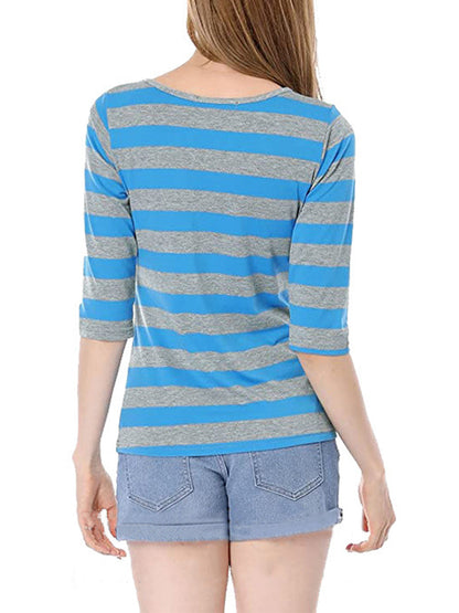 T-Shirts - Elbow Sleeves Round Neck Slim Fit Casual Printed T-Shirt - MsDressly