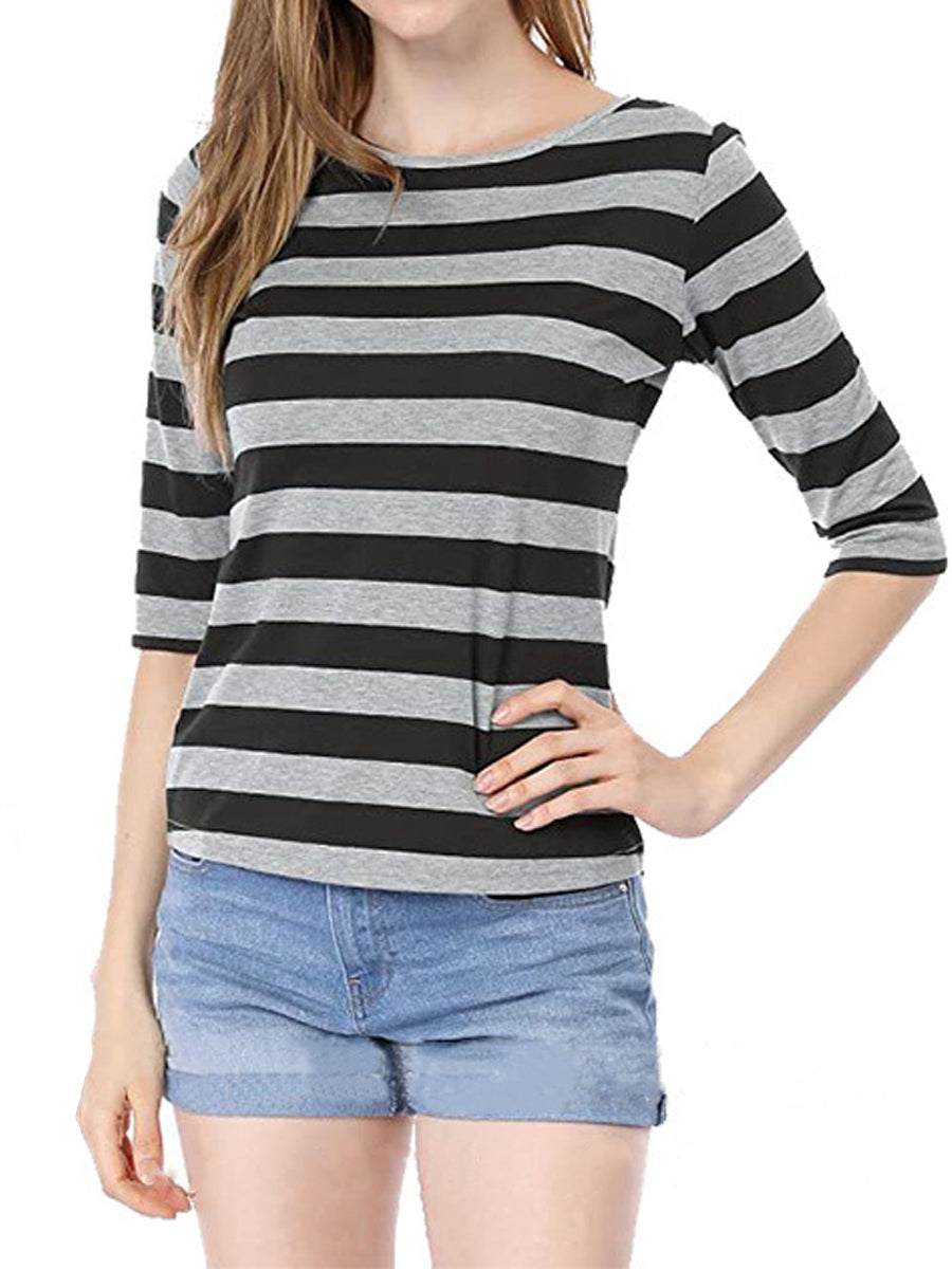 T-Shirts - Elbow Sleeves Round Neck Slim Fit Casual Printed T-Shirt - MsDressly