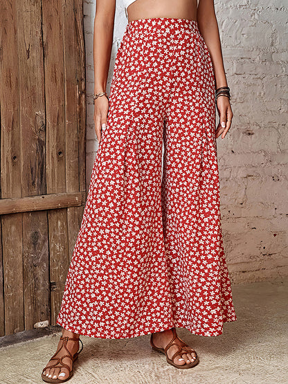 Pants - High Waist Floral Loose Flared Wide Leg Pants - MsDressly