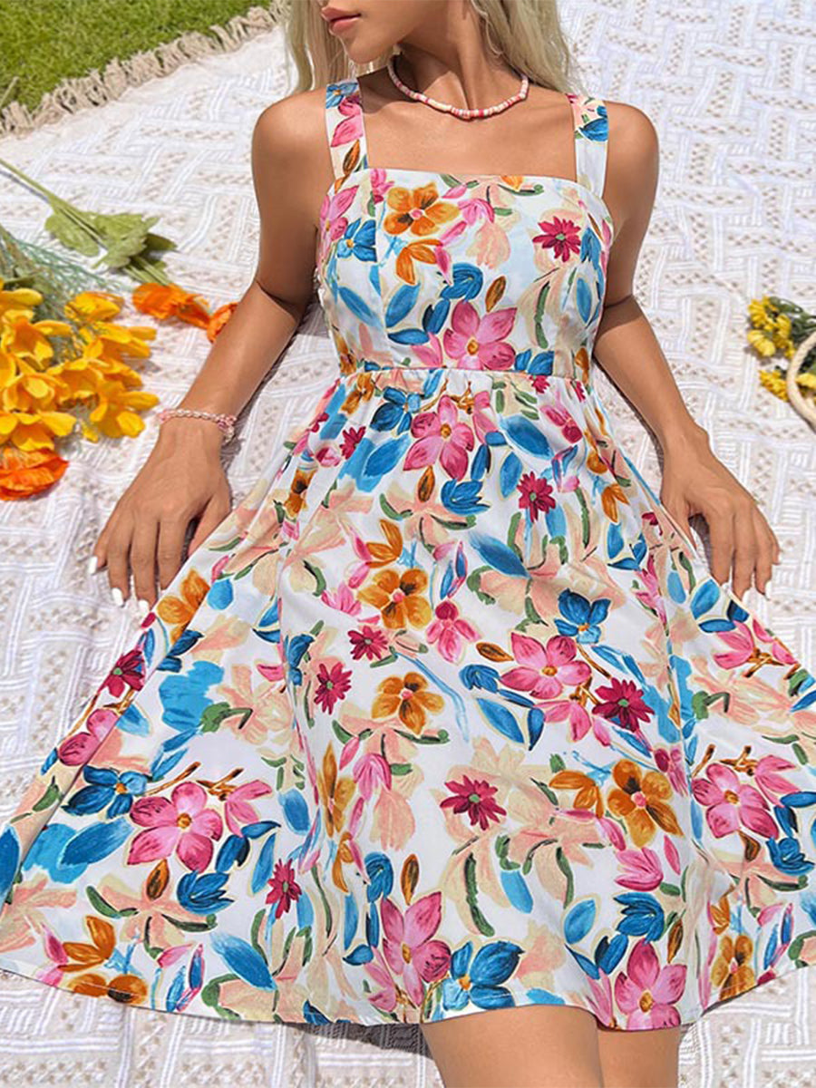 Mini Dresses - Fashion Backless Printed Sleeveless Mini Dress - MsDressly