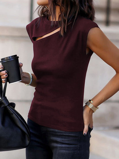 Tank Tops - Round Neck Cutout Tank Top - MsDressly