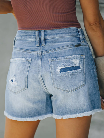 Shorts - Judy Blue Hallie Mid-Length Denim Patch Shorts - MsDressly