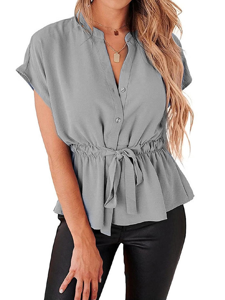 Button Down Casual Peplum Blouse