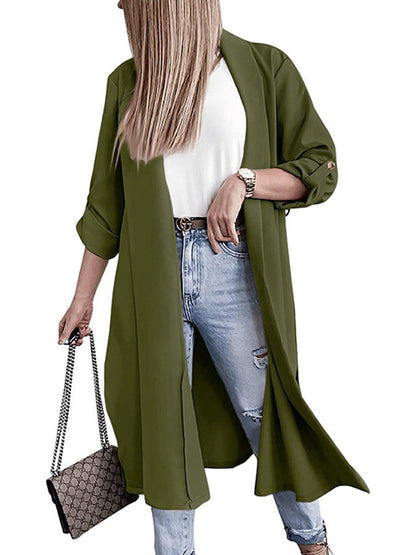 Coats - Casual Loose Solid Color Three Quarter Sleeve Long Coat - MsDressly