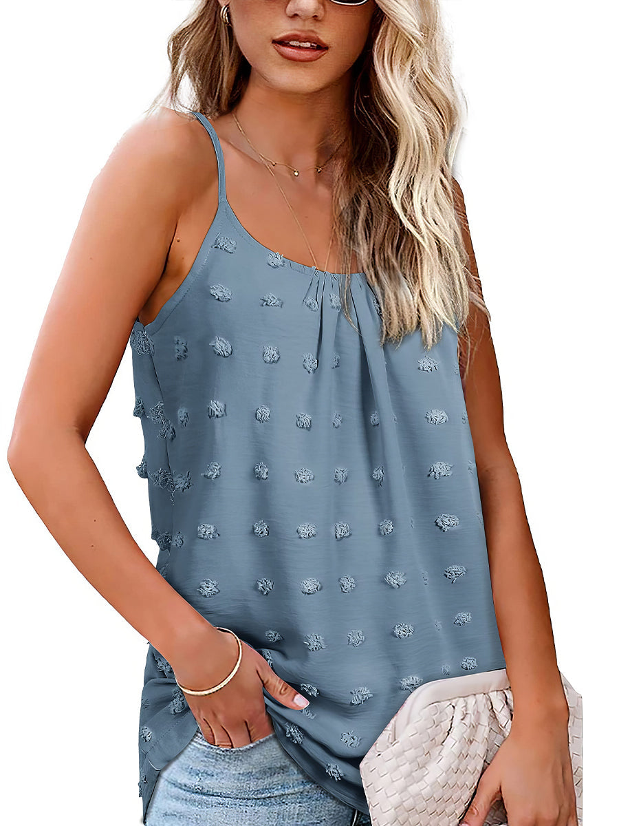 Tank Tops - Tops Round Neck Pompom Sleeveless Tank Top - MsDressly