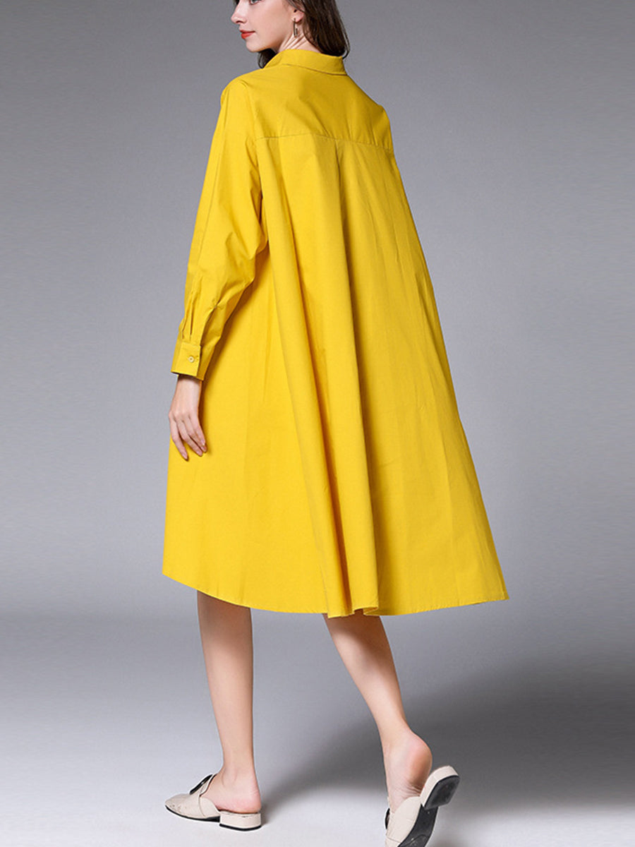 Plus Mini Dresses - Size Curve Dresses Plus Size Loose Lapel Collar Long Sleeve Mini Dress - MsDressly