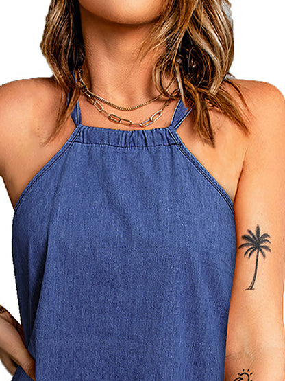 Tank Tops - Tops Casual Solid Color Halter Neck Loose Tank Top - MsDressly