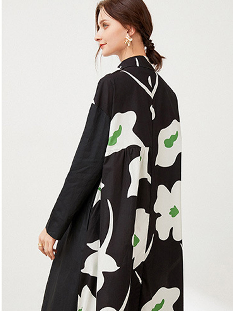 Plus Midi Dresses - Size Curve Dresses Plus Size Loose Elegant Floral Pattern Stitching Midi Dress - MsDressly