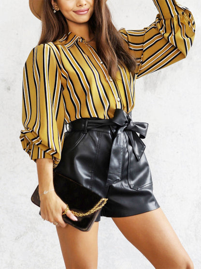 Blouses - Striped Long Sleeve Loose Comfortable Casual Blouse - MsDressly