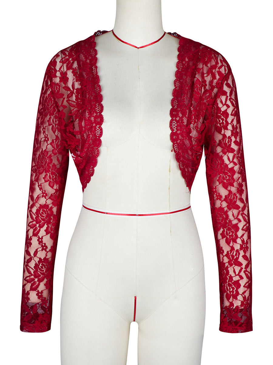 Cardigans - Elegant Crop Sheer Floral Lace Bolero Shrug Cardigan - MsDressly