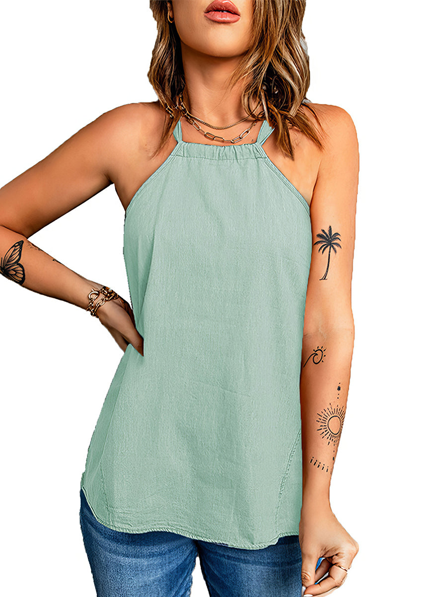 Tank Tops - Tops Casual Solid Color Halter Neck Loose Tank Top - MsDressly