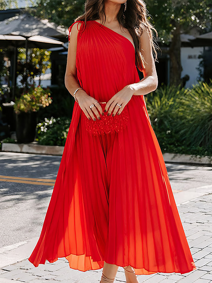 Midi Dresses - One Shoulder Temperament Commuting Irregular Midi Dress - MsDressly