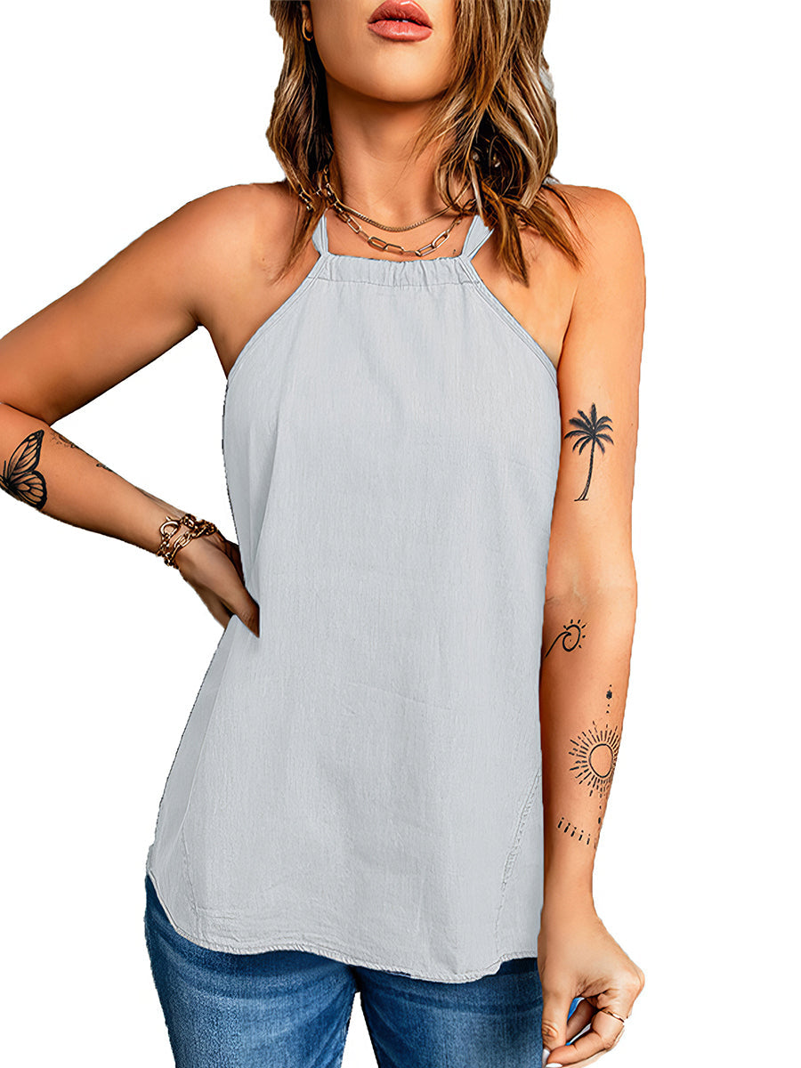 Tank Tops - Tops Casual Solid Color Halter Neck Loose Tank Top - MsDressly