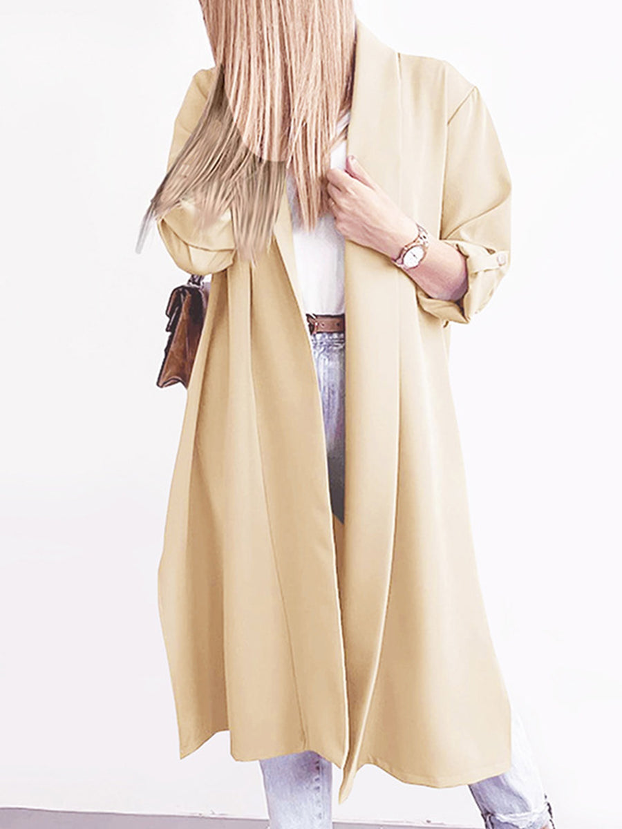 Coats - Casual Loose Solid Color Three Quarter Sleeve Long Coat - MsDressly