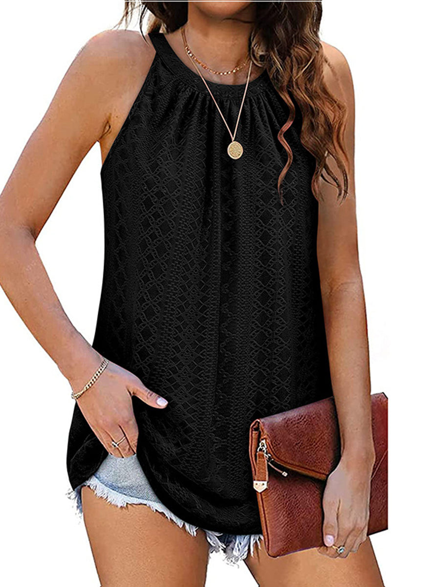 Tank Tops - Tops Loose Round Neck Pleated Sleeveless Tank Top - MsDressly