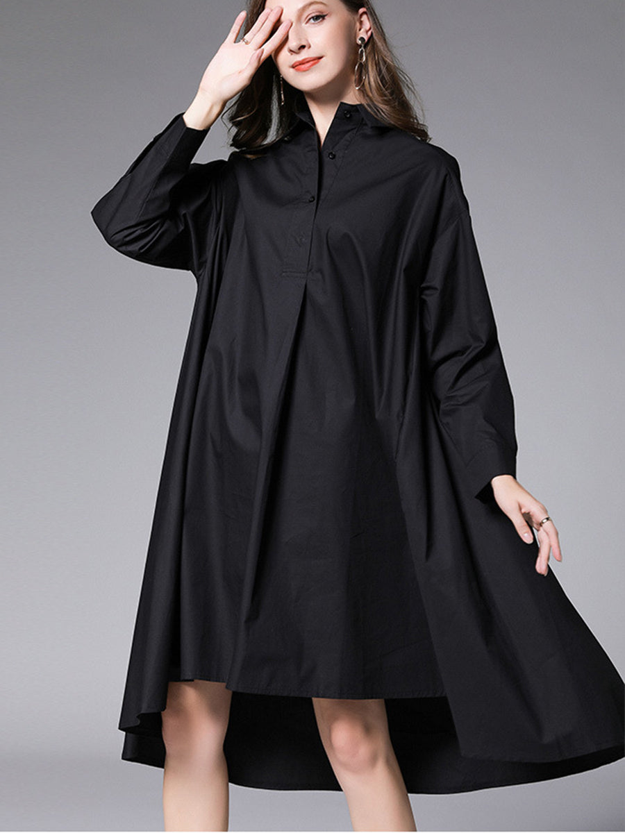 Plus Mini Dresses - Size Curve Dresses Plus Size Loose Lapel Collar Long Sleeve Mini Dress - MsDressly