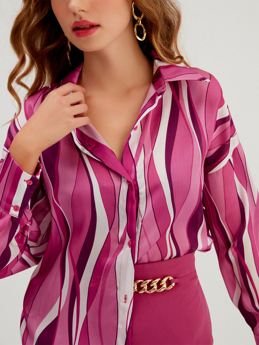 Blouses - Striped Loose Digital Printing Personality Blouse - MsDressly