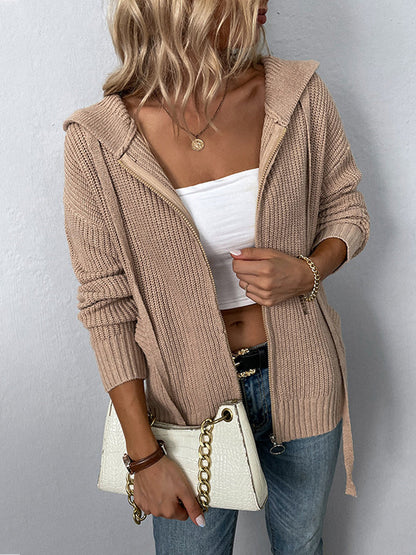 Sweaters - Comfortable Commuter Loose Solid Color Zipper Knit Sweater - MsDressly