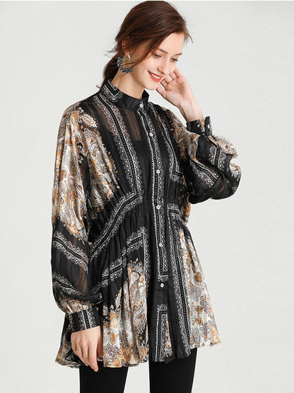 Plus Blouses - Size Curve Blouses Fashion Western Style Print Waist Blouse - MsDressly