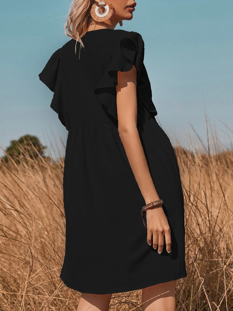 Mini Dresses - V Neck Button Up All Match Fashion Mini Dress - MsDressly