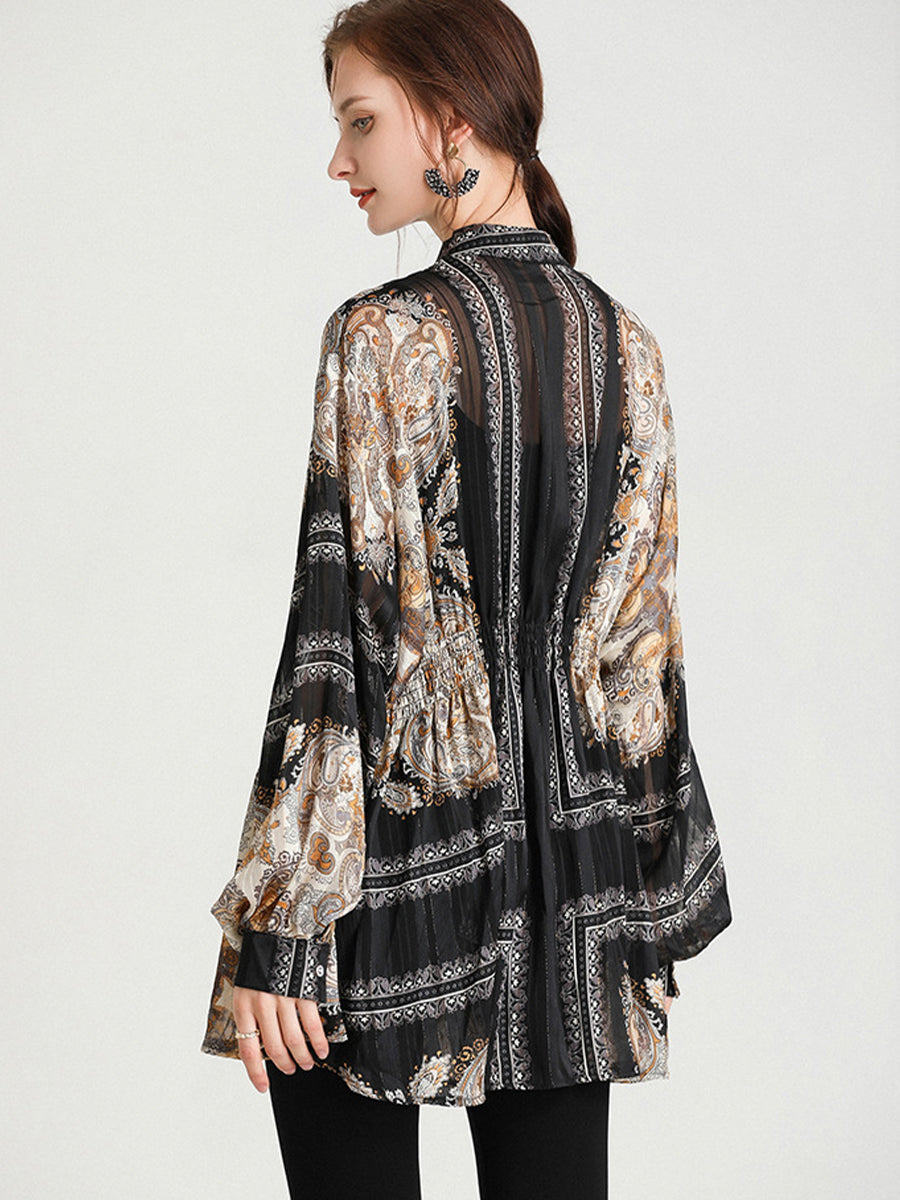 Plus Blouses - Size Curve Blouses Fashion Western Style Print Waist Blouse - MsDressly