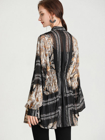 Plus Blouses - Size Curve Blouses Fashion Western Style Print Waist Blouse - MsDressly