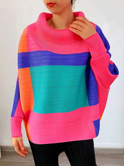 T-Shirts - Pleated Lapel Collar Contrasting Fashion T-Shirt - MsDressly