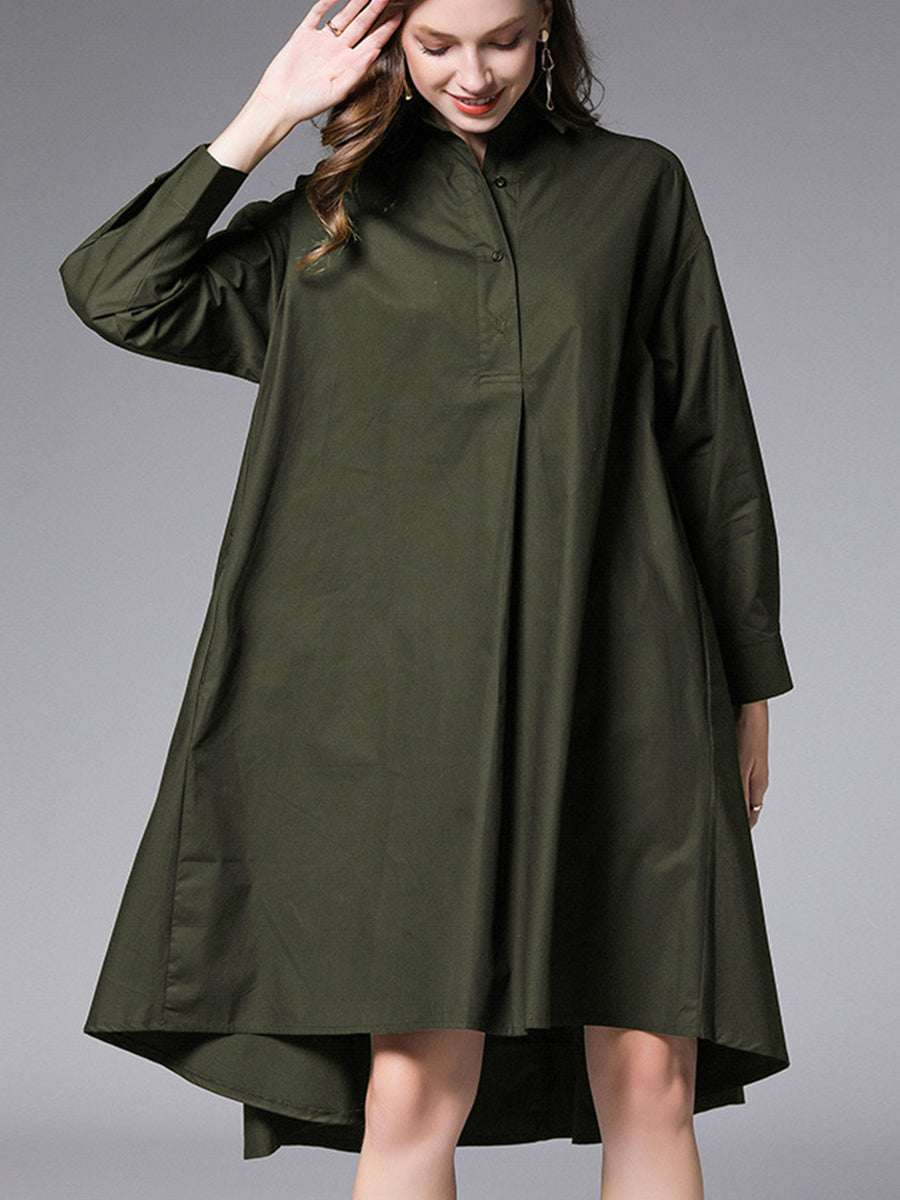 Plus Mini Dresses - Size Curve Dresses Plus Size Loose Lapel Collar Long Sleeve Mini Dress - MsDressly