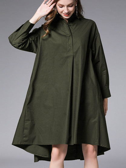 Plus Mini Dresses - Size Curve Dresses Plus Size Loose Lapel Collar Long Sleeve Mini Dress - MsDressly