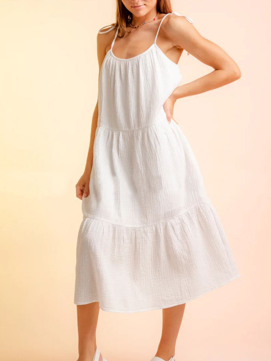 Midi Dresses - Candy Solid Color Stitching Sling Midi Dress - MsDressly