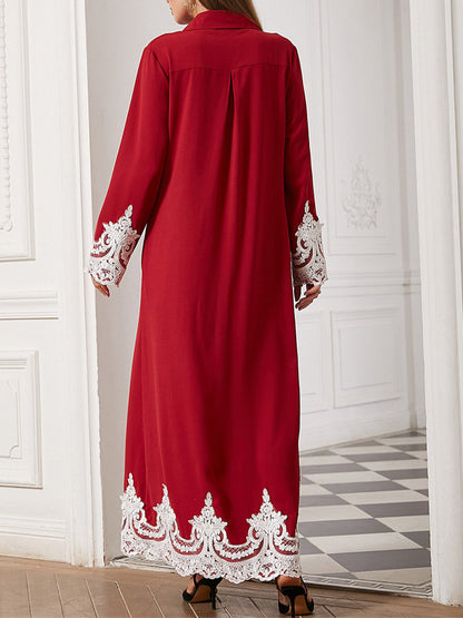 Maxi Dresses - Turn Up Button Lace Belt Maxi Long Maxi Dress - MsDressly