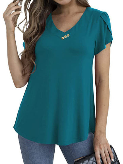 Short Sleeve V Neck Floral Tunic Blouse