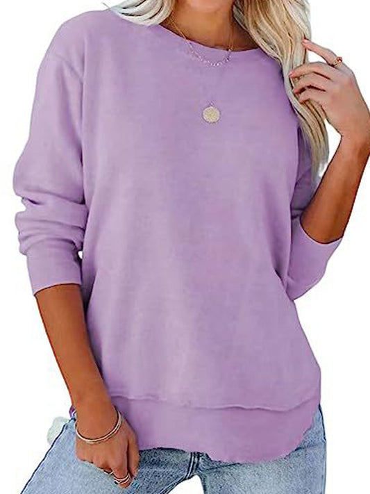 Casual Solid Loose Pullovers Crew Neck Long Sleeve Hoodie
