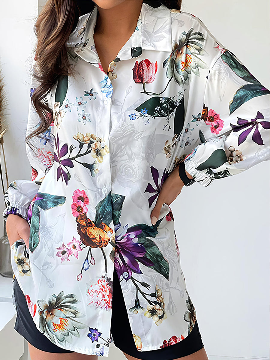 Blouses - Fashion Lapel Printed Long Sleeve Blouse - MsDressly