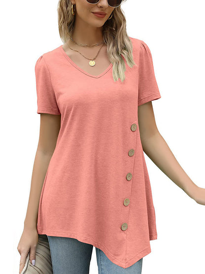 T-Shirts - Short Sleeve V Neck Loose Casual T-Shirt - MsDressly