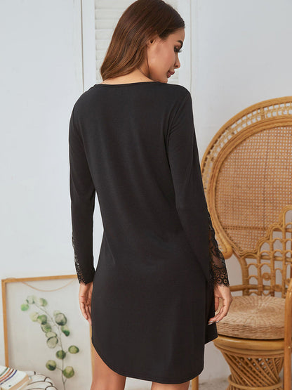 Pajamas - Lace Stitching Comfortable Long Sleeve Pajama - MsDressly