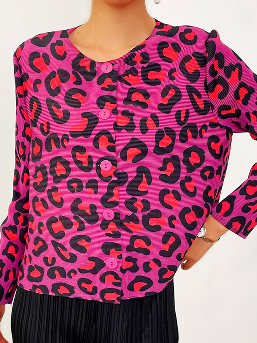 T-Shirts - Pleated Breasted Leopard Print T-Shirt - MsDressly