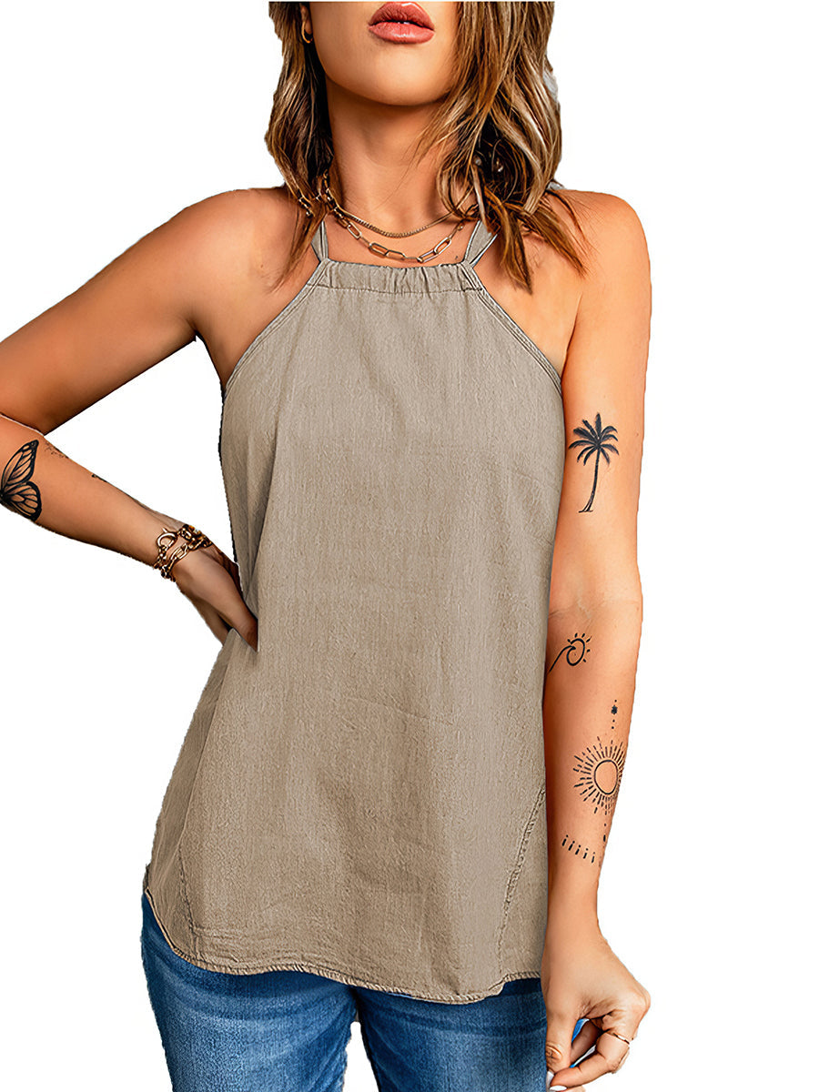 Tank Tops - Tops Casual Solid Color Halter Neck Loose Tank Top - MsDressly