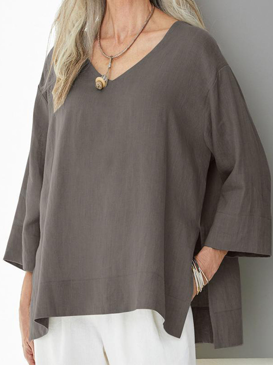 T-Shirts - Comfortable Stitching Side Slit 3/4 Sleeves T-Shirt - MsDressly