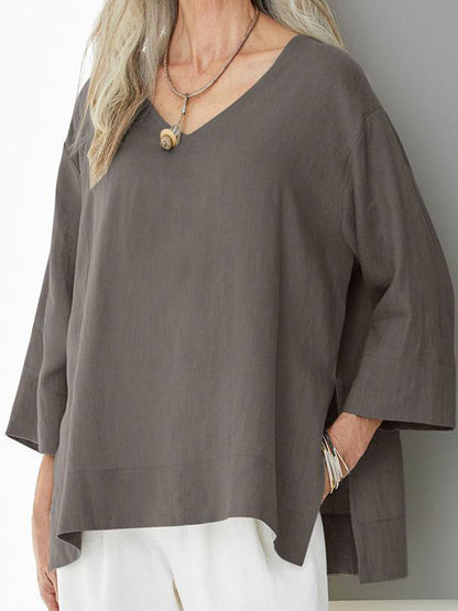 T-Shirts - Comfortable Stitching Side Slit 3/4 Sleeves T-Shirt - MsDressly