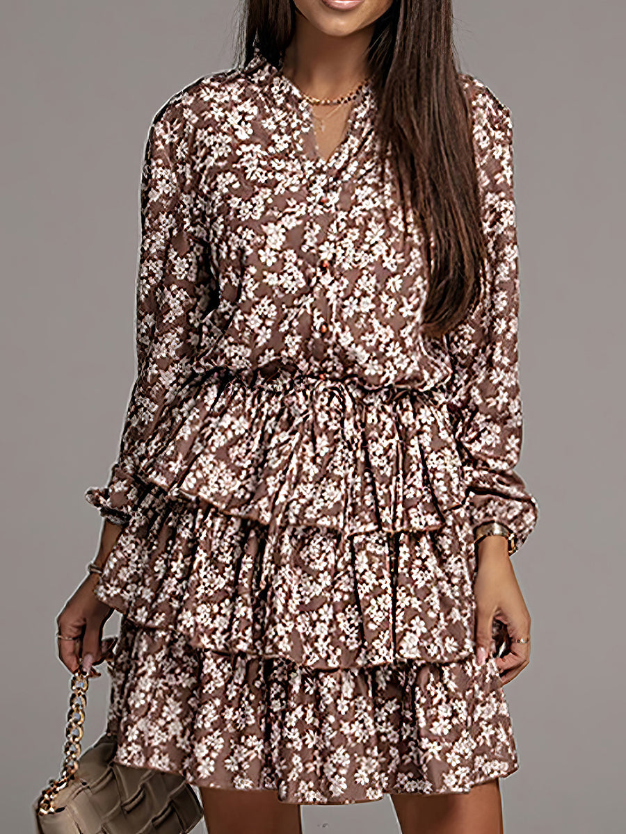 Mini Dresses - Fashion Personality Retro Floral Long Sleeve Mini Dress - MsDressly