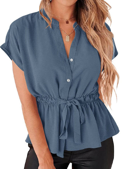 Blouses - Button Down Casual Peplum Blouse - MsDressly