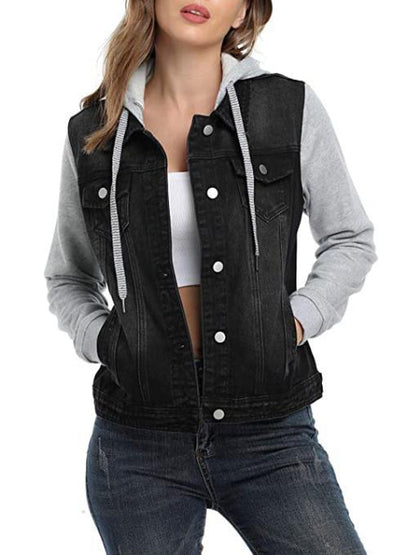 Jackets - Layered Drawstring Hood Denim Jacket - MsDressly