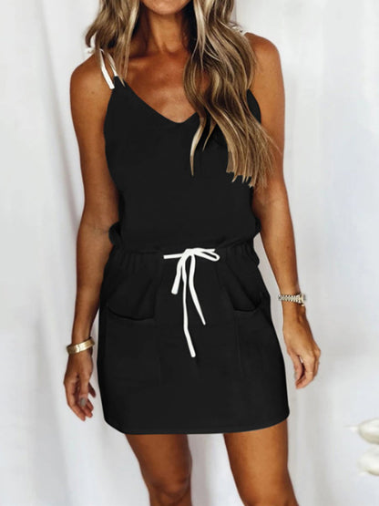 Mini Dresses - Casual Striped Sleeveless Halter Strap Flowy Mini Dress - MsDressly