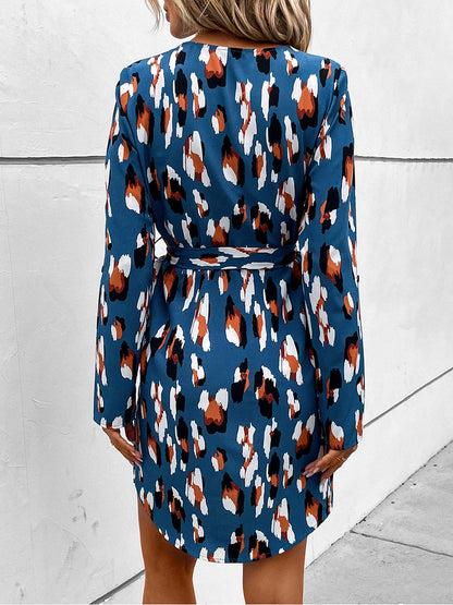 Mini Dresses - Spring And Autumn Long Sleeve V Neck Zip Neck Mini Dress - MsDressly