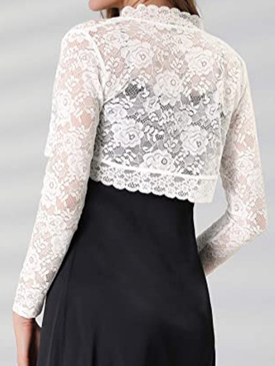 Cardigans - Elegant Crop Sheer Floral Lace Bolero Shrug Cardigan - MsDressly
