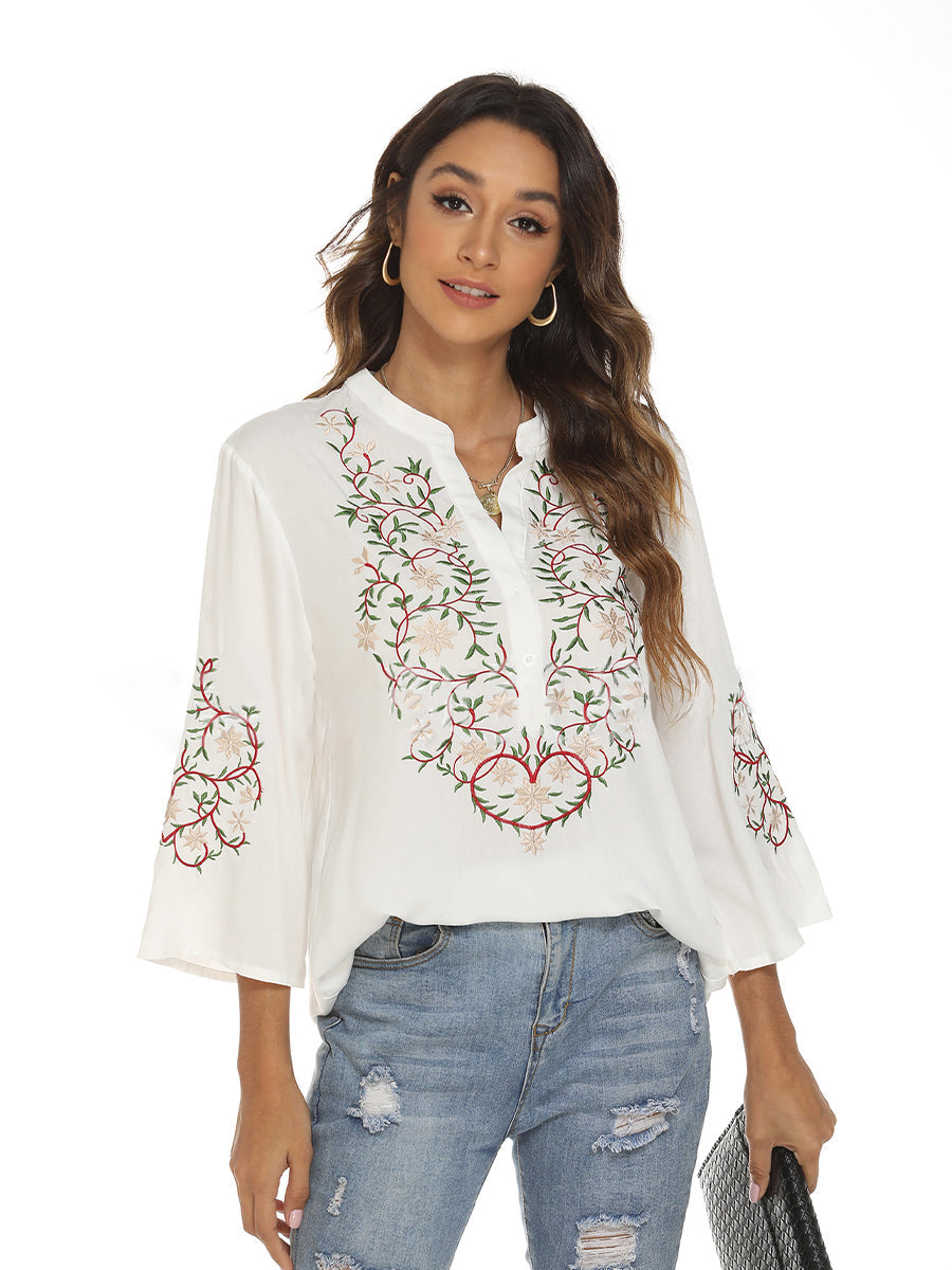 Blouses - Trumpet Sleeve Elegant Commuter Printed Blouse - MsDressly