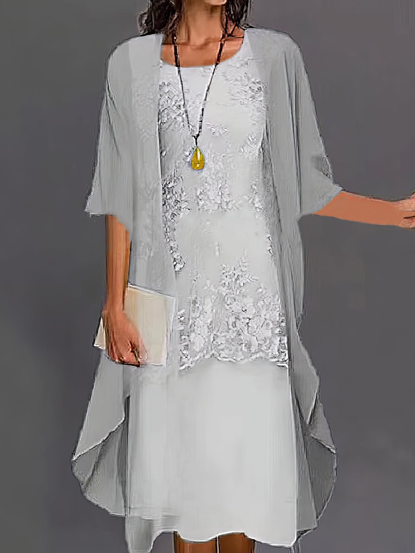 Midi Dresses - Lace Floral Embroidered Layered Patchwork Crew Neck Elegant Midi Dress - MsDressly