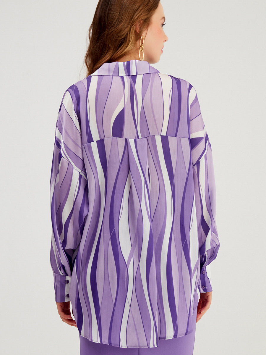Blouses - Striped Loose Digital Printing Personality Blouse - MsDressly