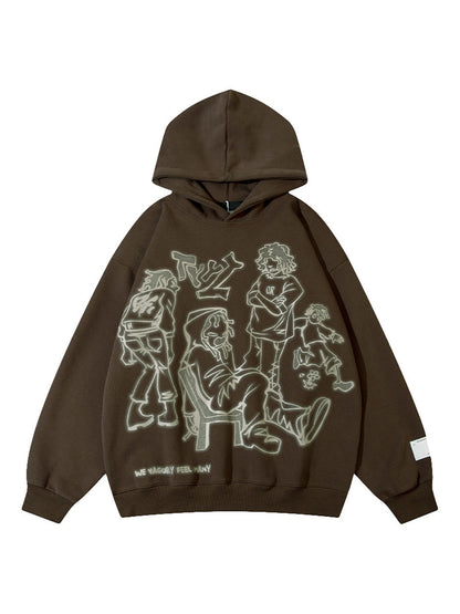 Hoodies - Star Letter Print Zip Up Loose Retro Oversized Long Sleeve Hoodie - MsDressly